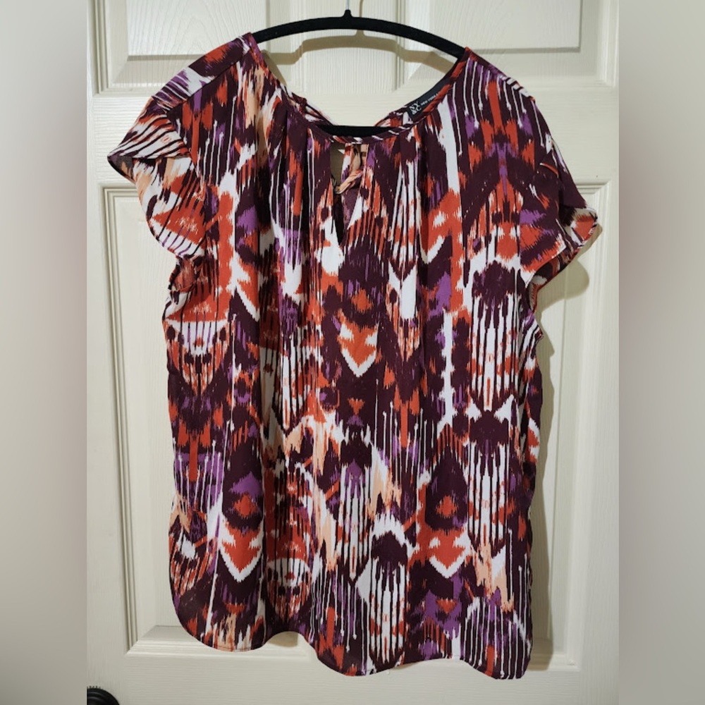 New York & Company Orange Red Flutter Sleeve Blouse